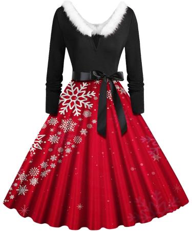 Hanxiulin Women's Christmas Sweater Dress - Long-Sleeve Party Dress with Bag Hooded Top and Stylish Print - Perfect for Holiday Celebrations - Buy Online on GoSupps.com
