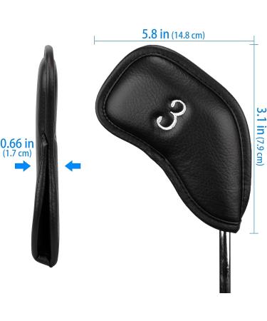 Golf Iron Covers Set 12pcs | PU Leather, Waterproof & Durable | Black Club Head Covers with Embroidery | Fits Most Irons | Right Handed - Buy Online on GoSupps.com