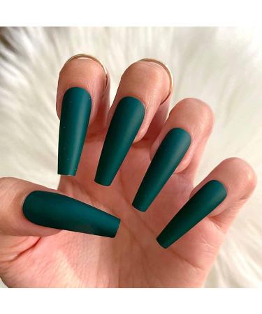 Yheakne 24-Piece Long Coffin Ballerina Green Matt French Artificial Nails for Women & Girls - Punk Luxury Clipping - Buy Online on GoSupps.com