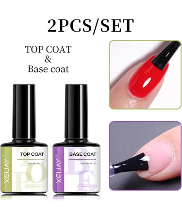 Gel Nail Polish Top Coat and Base Coat - 2Pcs No Wipe Top and Base Coat Gel Nail Polish Set - Soak Off UV Gel Polish - Gel Base Coat for Builder Gel - Natural Nails DIY Nail Art At Home - Buy Online on GoSupps.com