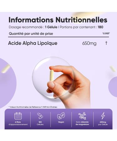 Acide Alpha-Lipo que Pur ALA 650 mg sans Additifs 180 G lules Vegan - Alpha Lipoic Acid Pur Approvisionnement de 6 Mois AAL sans Gluten sans OGM sans St arate de Magn sium WeightWorld - Buy Online on GoSupps.com