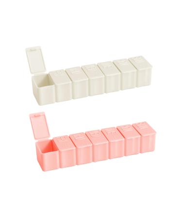 Pill Organizer - Large Pill Box 7 Day - Plastic Travel Pill Organizer - Weekly Pill Organizer for Daily Vitamin Case Supplements and Medication 2 Pcs