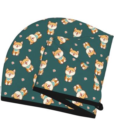 Quick-Dry Hair Towel Wrap with Button - Cute Shiba Turkish Towel Turban for Faster Hair Drying - Buy Online on GoSupps.com