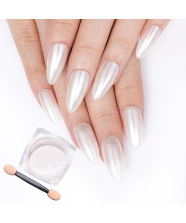 PrettyDiva Glazed Donut Chrome Powder White Nail Powder Chrome Powder Magic White Glazed Chrome Powder for Nails High Gloss Pearlescent Chrome Nail Powder for DIY Nail Art 1g/Jar (Doughnut)