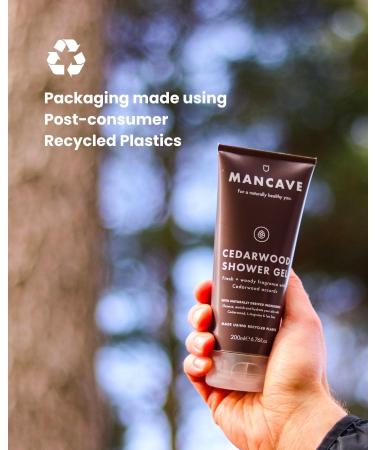 ManCave Cedarwood Shower Gel 200ml - Natural Formulation, Vegan-Friendly, Sulphate & Paraben Free, Made in England | Fresh & Wood Aroma | Recycled Plastic Tube | Pack of 1 - Buy Online on GoSupps.com