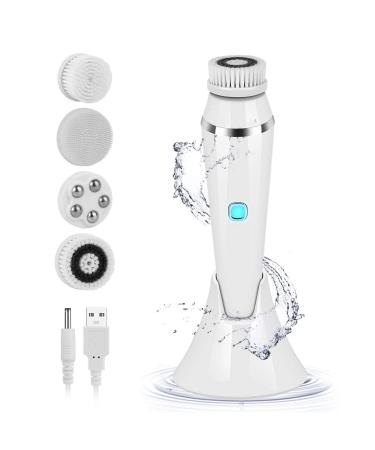 Cleansing Brush Electric Waterproof Face Brush 3 Speed Modes Face Brush for Cleaning and Exfoliating 4 Brush Heads Blackhead Removal USB Charging (Three Colors Random)