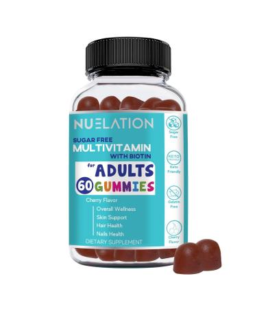 NUELATION Sugar Free Multivitamin Gummies with Biotin - Multivitamin for Women and Men - 5000 mcg Biotin Vitamins A C D E B-6 B-12 Zinc - Vegan Non-GMO Gluten and Gelatin Free - 60 Gummies