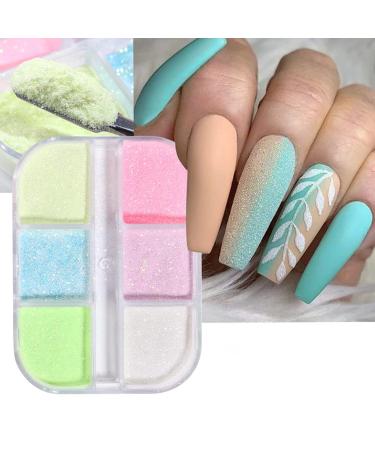 Holographic Luminous Nail Powder Glitter Kit,6 Colors Nail Art Supplies 3D Sparkly Fluorescent Pigments Acrylic Nails Powder Dust Mermaid Shinning Glitters Design Manicure Tips Nails Decorations Glitter 5