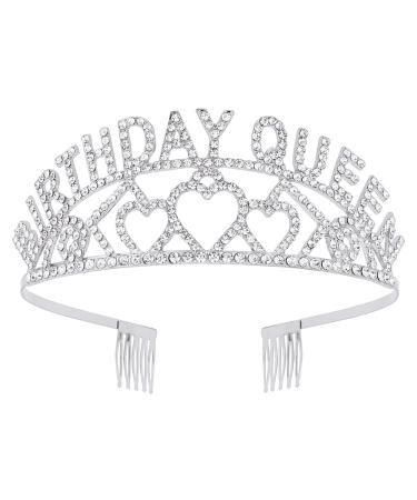AOPRIE Birthday Tiara for Women Silver Birthday Queen Headband Happy Birthday Tiara and Crown for Women Rhinestone Crystal Decor
