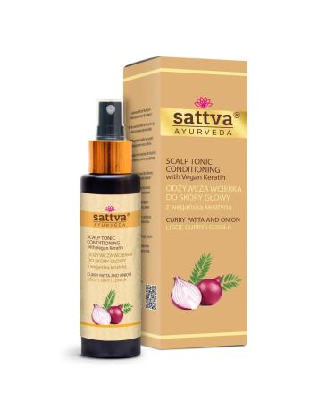 SATTVA Hair Tonic with Vegan Keratin - Repair and Volume - Natural Scalp Tonic for Dry and Itchy Scalp - Alcohol-Free - Dermatologically Tested (Curry)
