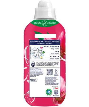 Comfort Creations Fabric Conditioner 30washes 900ml with Stay Fresh Technology Strawberry & Lily Scent 3Pk + Our Gift for You: Organza Small Bag Size: 9x7x0.1cm - Buy Online on GoSupps.com