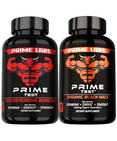 Prime Labs Prime Test Testosterone Booster + Organic Black Maca Capsules - 60 Count Each