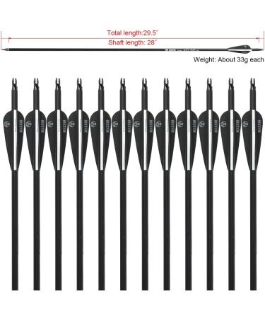 Musen 28/30 Carbon Archery Arrows 12pcs | Shaft Spine 500, GPI 13.0 | Removable Tips | Compound & Recurve Bow | Hunting & Target Practice (Black 28) - Buy Online on GoSupps.com