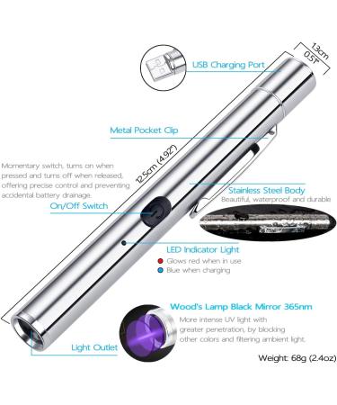 LEAGY 2 Pack Pen Torch 365nm UV Light Penlight USB Rechargeable Torch Black Light Flashlight for Detecting Mold Fungus Fluorescent Stains and Pet Urine etc - Buy Online on GoSupps.com