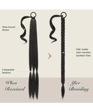 Feshfen 85cm Black Braid Extensions Ponytail - Long Braided Hair Tie for Women - Buy Online on GoSupps.com