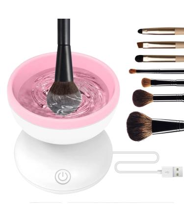 Electric Makeup Brush Cleaner Makeup Brush Cleaner with Cleaning Pad Automatic Rotating Makeup Brush Cleaner for All Brush Sizes Girlfriend Lover Wife Mom Best Gift(pink+white)