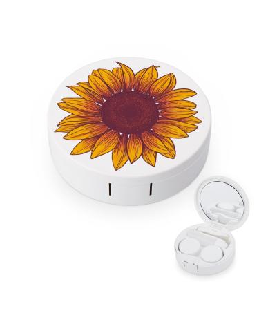 Sunflower Cute Contact Lens Case Travel Portable Round Contact Storage Box Kit with Mirror for Daily Outdoor