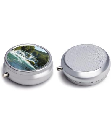 Round Pill Box - Waterfalls on Krka River Print | 3 Compartment Metal Pill Organizer | Decorative Portable Pocket Pill Case - Style 22 - Buy Online on GoSupps.com