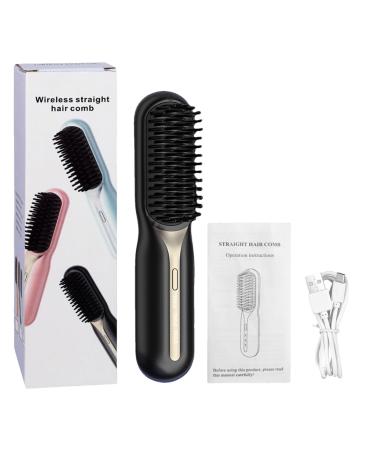 Cordless Hair Straightener Brush | Fast Heating Ceramic Straightening Brush | 3 Heating Portable Brusheo Hair Pro with Negative Ion | 1500mAh Rechargeable Straightening Brush for Women Black