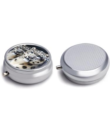 Round Blue Eyed Snow Leopard Pill Box - 3 Compartment Metal Organizer | Portable Decorative Pill Case - Buy Online on GoSupps.com