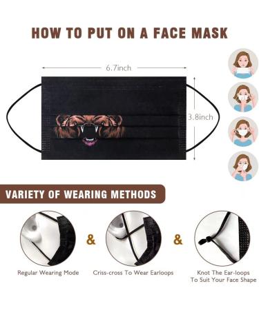 100Pcs Men's Bear Head Printed Disposable Face Masks - Animal Print Safety Masks for Men | 3 Ply Black Design - Buy Online on GoSupps.com