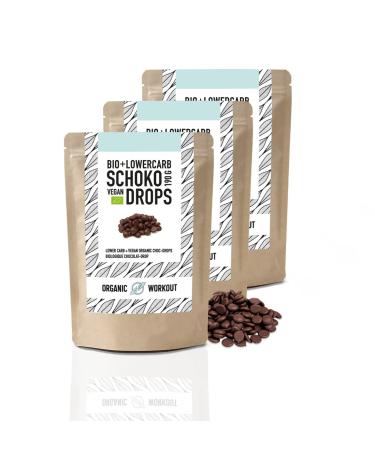 3 Series Bio Lower-Carb Schokodrops |Sweetened with erythritus without added sugar* vegan for snacking or baking-ideal for low-carb & carbohydrate reduced or ketogenic diet organic workout dark chocolate 3