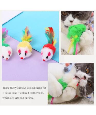 Neikafan Dofu 20 Pcs Furry Mouse Cat Toys Interactive Cat Toys Mouse Rattle Mice for Cat Animals Hunter Toy with Feather Tail for Cats Kittens Play Kick Bite Chew( Assorted Color ) - Buy Online on GoSupps.com