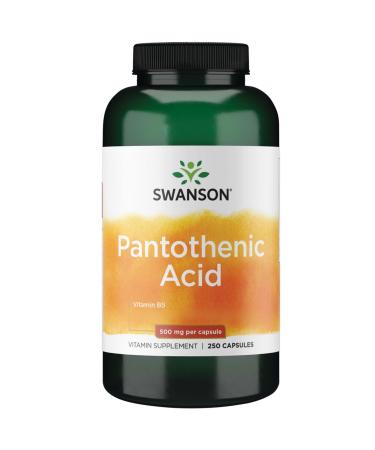 Swanson pantothenic acid (pantothenic acid) vitamin B5 500mg 250 capsules high -dose laboratory testing soybreis gluten -free without genetic engineering