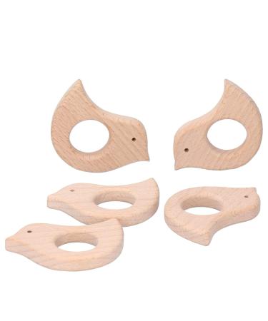 5Pcs Bird Shape Baby Teething Toys - Natural Beech Wooden Teether for Pain Relief and DIY Handiwork Accessory - Buy Online on GoSupps.com