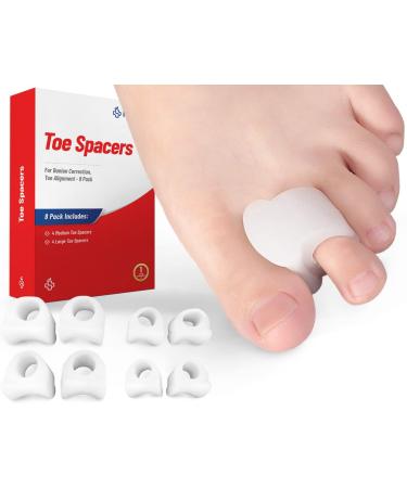  8 Pack Ped-Rx Silicone Gel Toe Separators Spacers - to Correct Bunions Hallux Valgus Straighten Overlapping Toes Realign Crooked Toes Hammer Toe (4 Bigger 4 Smaller)