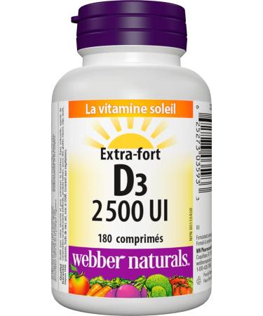 Webber Naturals Vitamin D3 2500 IU Extra Strength 180 Tablets For Healthy Bones Teeth and Helps Prevent Vitamin D Deficiency - Buy Online on GoSupps.com