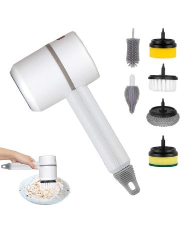 Cordless Scrubber | Power Cleaning Brush Handheld Rechargeable Kitchen Dish Brush with 6 Replaceable Brush for Bathroom Living Room Kitchen White