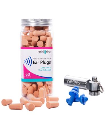 Ear Plugs for Sleeping Noise Cancelling 38db SNR Soft Foam earplugs for Sleep snoring Concerts Shooting Noise Reduction. Convenient 60 Pair jar. (Nude)