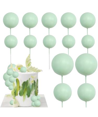 14 PCS Ball Shaped Cake Insert Toppers DIY Cake Insert Toppers Ball Cake Picks Pearl Ball Cake Toppers for Birthday Party Baby Shower Wedding Anniversary Cake Decoration (Green)