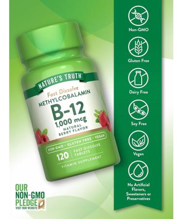 Nature's Truth Vitamin B-12 1000 Mcg Methylcobalamin Fast Dissolve Tabs Natural Berry Flavor 120 Count (Pack of 3) - Buy Online on GoSupps.com