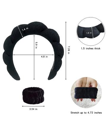 ZZGC Spa Headband Set for Women - Makeup Headband with Wrist Washband, Sponge & Terry Towel Cloth - Black - Buy Online on GoSupps.com