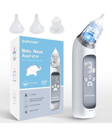 supiowr Nasal Aspirator for Baby Baby Nose Suction Device with Food Grade Silicone Mouthpiece 3 Modes and Advanced Soothing Music Lighting Design Electric Baby-Rechargable Grey 16 Ounce