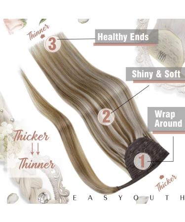 Easyouth 12-Inch Clip-In Ponytail Extension - Real Hair Ash Brown & Platinum Blonde Mix #8P60 - 70g Wrap Around - Buy Online on GoSupps.com