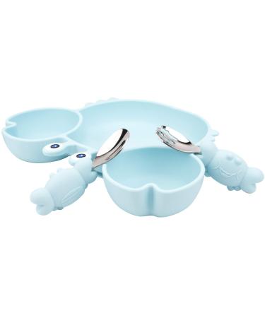 Silicone Suction Plate for Toddlers with Fork Spoon Set - Self Feeding Training Divided Plate Dish and Bowl for Baby and Toddler  Fits for Most Highchairs Trays Light Blue