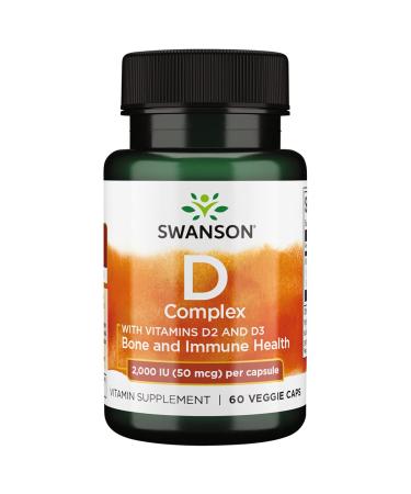 Swanson Vitamin D Complex with Vitamins D2 & D3 - Complete Sunshine Vitamin Complex for Bone Dental & Immune Health - Vitamin Supplement ( 50 mcg 60 Veggie Capsules ) 1