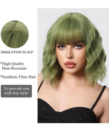 OUFEI Long Green Wig With Bangs Natural Wavy Wigs for Women Natural Synthetic Hair Heat Resistant Wigs for Daily Party Cosplay Wear Green(1163-1) - Buy Online on GoSupps.com