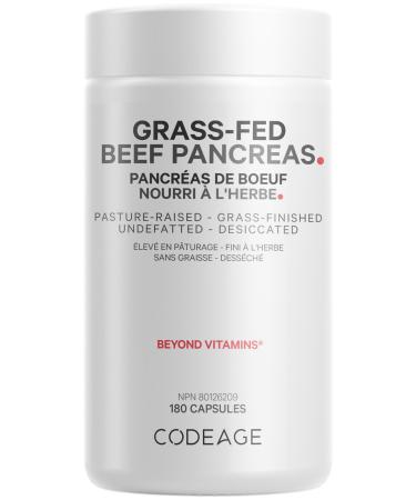Codeage Grass Fed Beef Pancreas Supplement Superfood Freeze Dried Non-Defatted Desiccated Pancreas Pills Glandulars Meat Pasture Raised Beef Vitamins Non-GMO 180 Capsules