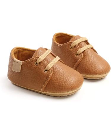 RVROVIC Baby Boys Girls Anti-Slip Oxford Loafer Flats | Infant Toddler PU Leather Soft Sole Shoes | 6-12 Months | Brown - Buy Online on GoSupps.com