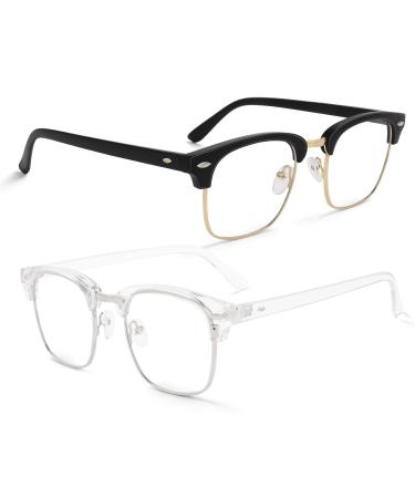 Blue Light Blocking Glasses 2 Blue Light Glasses Semi-rimless Anti UV Clear Eyewear Computer Glasses for Men Women Blackgold+clear