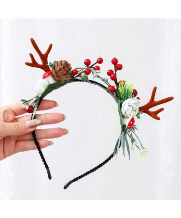 Unicra Christmas Flower Antlers Headband for Women and Girls - Elk Deer Animal Horns Hair Piece for Halloween - Buy Online on GoSupps.com