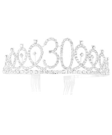 Minkissy 30th Birthday Tiara Crystal Crown Rhinestone Princess Birthday Crown Hair Accessories Happy 30th Birthday Crown Tiara for Women Ladies