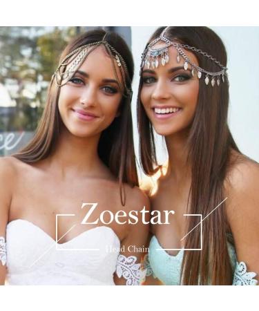 Zoestar Boho Head Chain Gold Leaf Tassel Hair Jewelry Bridal Headpiece Festival Headband for Women and Girls - Buy Online on GoSupps.com