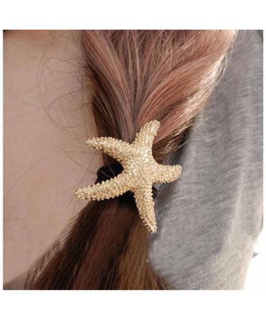 Yheakne Starfish Hair Tie Scrunchies Nylon Ring Elastic Hair Band Black Rope Ponytail Holder Metal Hair Accessories for Women and Girls Gifts