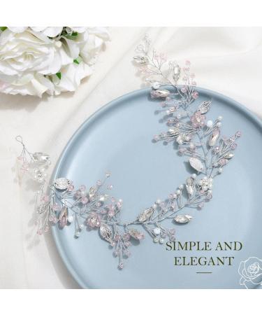 Unicra Bride Wedding Hair Vine Pink Rhinestone Flower Hair Accessories Silver Crystal Bridal Headband Headpiece for Women and Girls - Buy Online on GoSupps.com