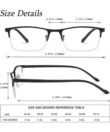 EYEURL 3 Pack Blue Light Blocking Reading Glasses for Men and Women - Rectangular Metal Half Frame Anti-Eyestrain Readers 1.25x - Buy Online on GoSupps.com